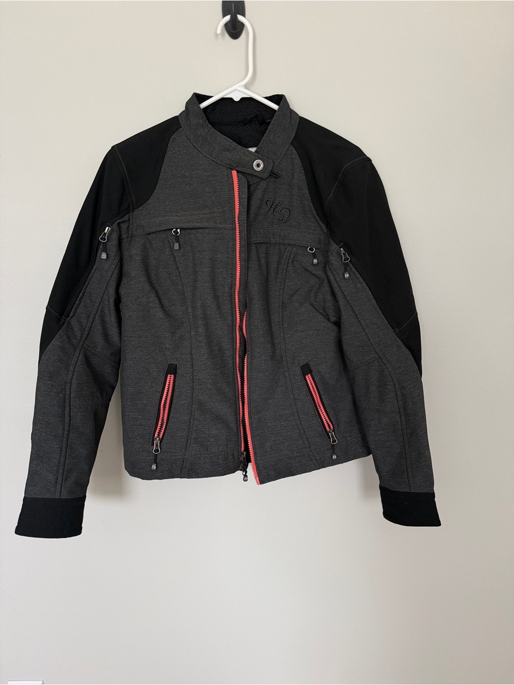 Harley Women’s Black & Charcoal Jacket with Coral Accent